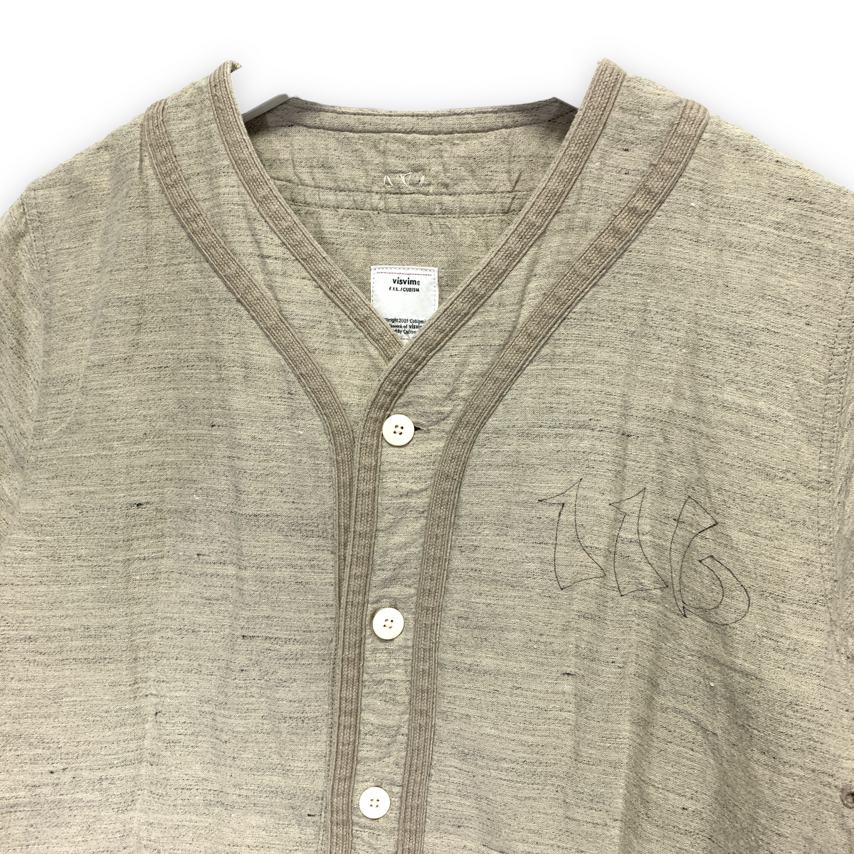 L] Visvim 18SS Dugout Shirt S/S Cotton Linen Flannel Stencil