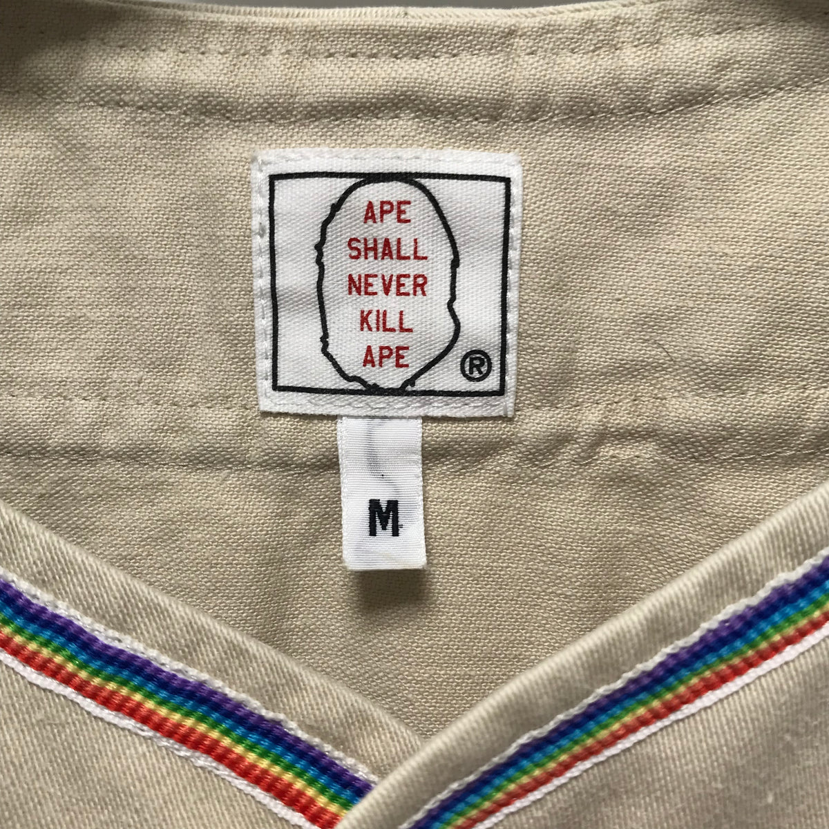 M] A Bathing Ape Bape Vintage Baseball Jersey Beige –