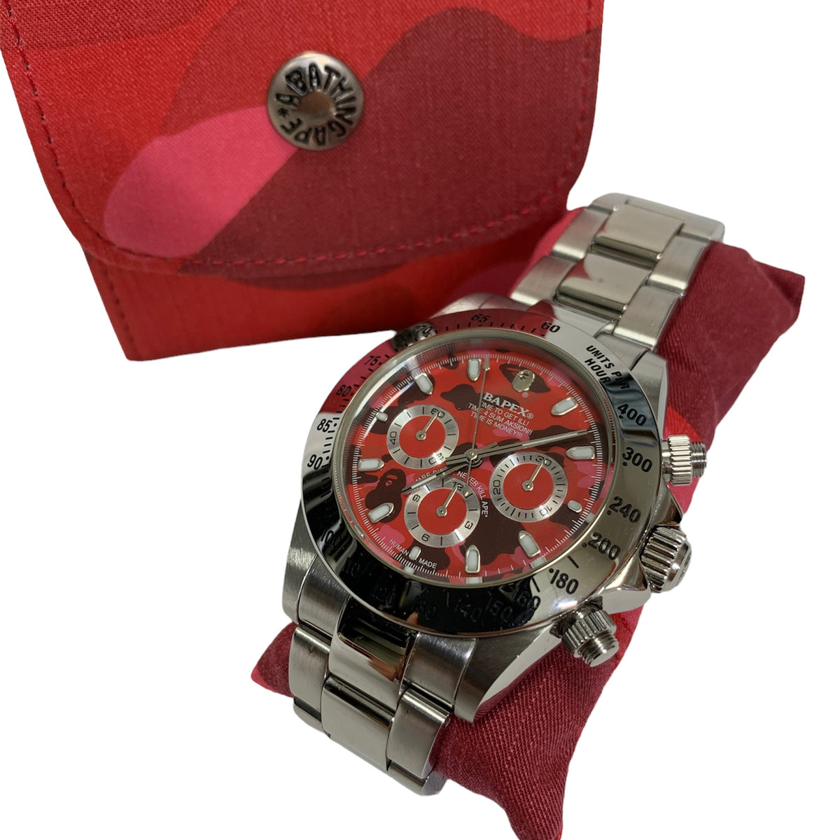 A Bathing Ape Bape Camo Type 3 Daytona Automatic Bapex Watch Red