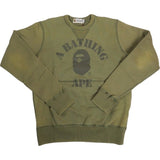 [M] DS! A Bathing Ape Bape College Logo Distressed Pocket Crewneck Sweatshirt Olive