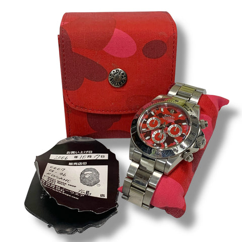 A Bathing Ape Bape Camo Type 3 Daytona Automatic Bapex Watch Red