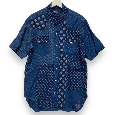 [XL] Kapital Indigo Dye Pattern Patchwork Linen S/S Shirt