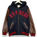 [L] Supreme 2012AW Arch Logo Hooded Wool Leather Varsity Jacket