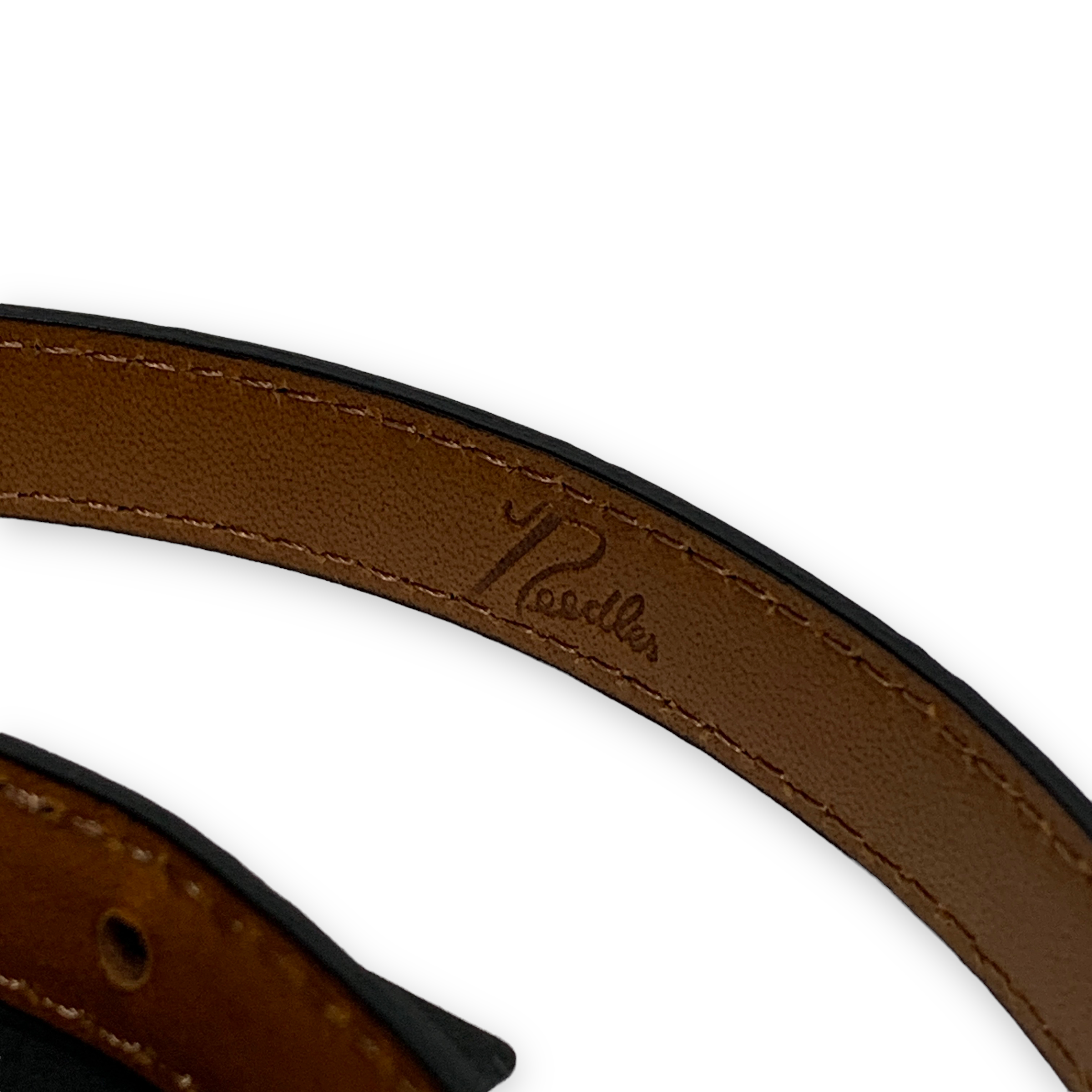 Butter Soft Narrow Cut Embossed Design Leather Belt Brass Buckle