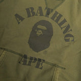 [M] DS! A Bathing Ape Bape College Logo Distressed Pocket Crewneck Sweatshirt Olive