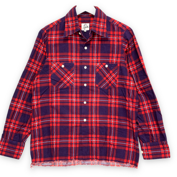 XS] Needles Unfinished Frayed Bottom Flannel BD Shirt Red