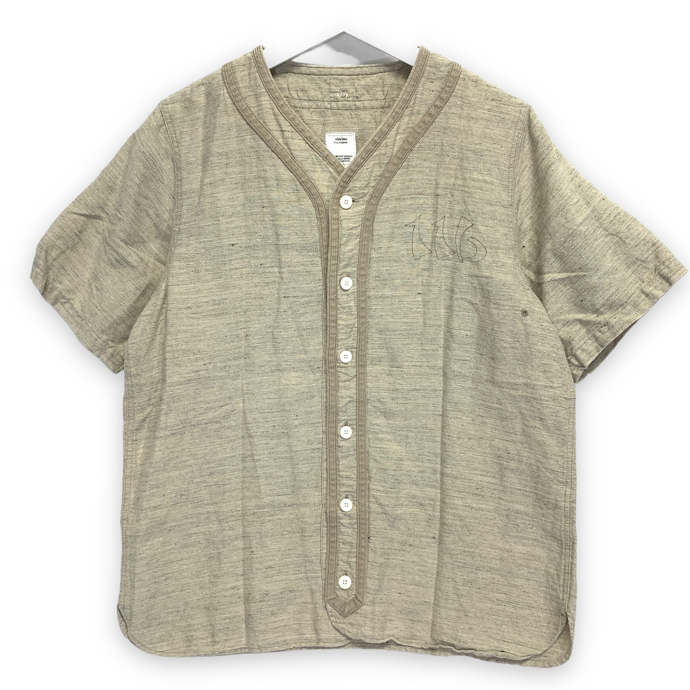 L] Visvim 18SS Dugout Shirt S/S Cotton Linen Flannel Stencil