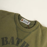 [M] DS! A Bathing Ape Bape College Logo Distressed Pocket Crewneck Sweatshirt Olive