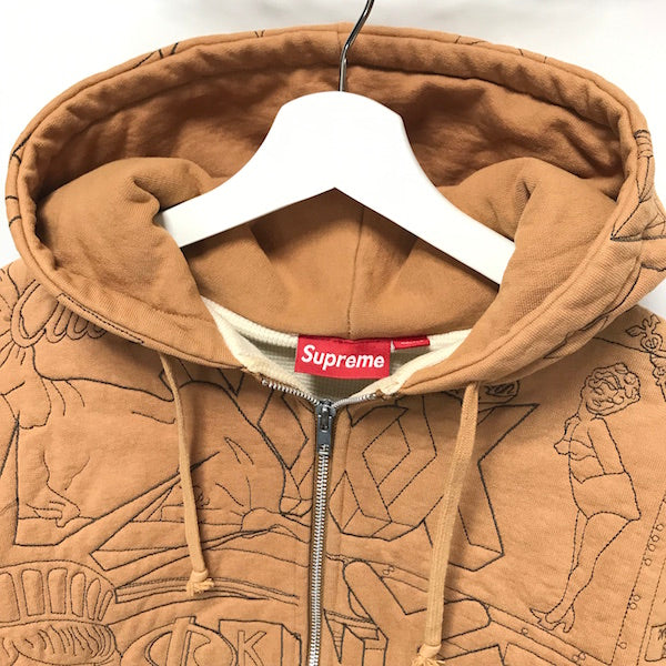 M] Supreme Uptown New York Theme Embroidered Thermal Hoodie Brown –