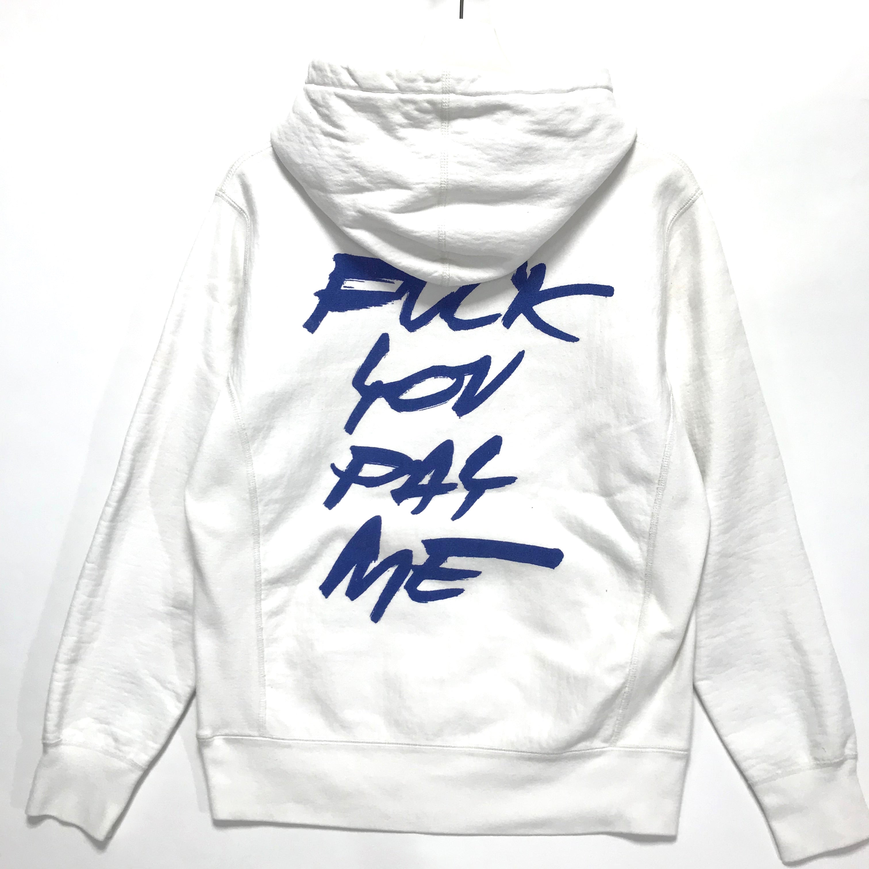 S] Supreme x Futura Fuck You Pay Me Script Logo Hoodie White