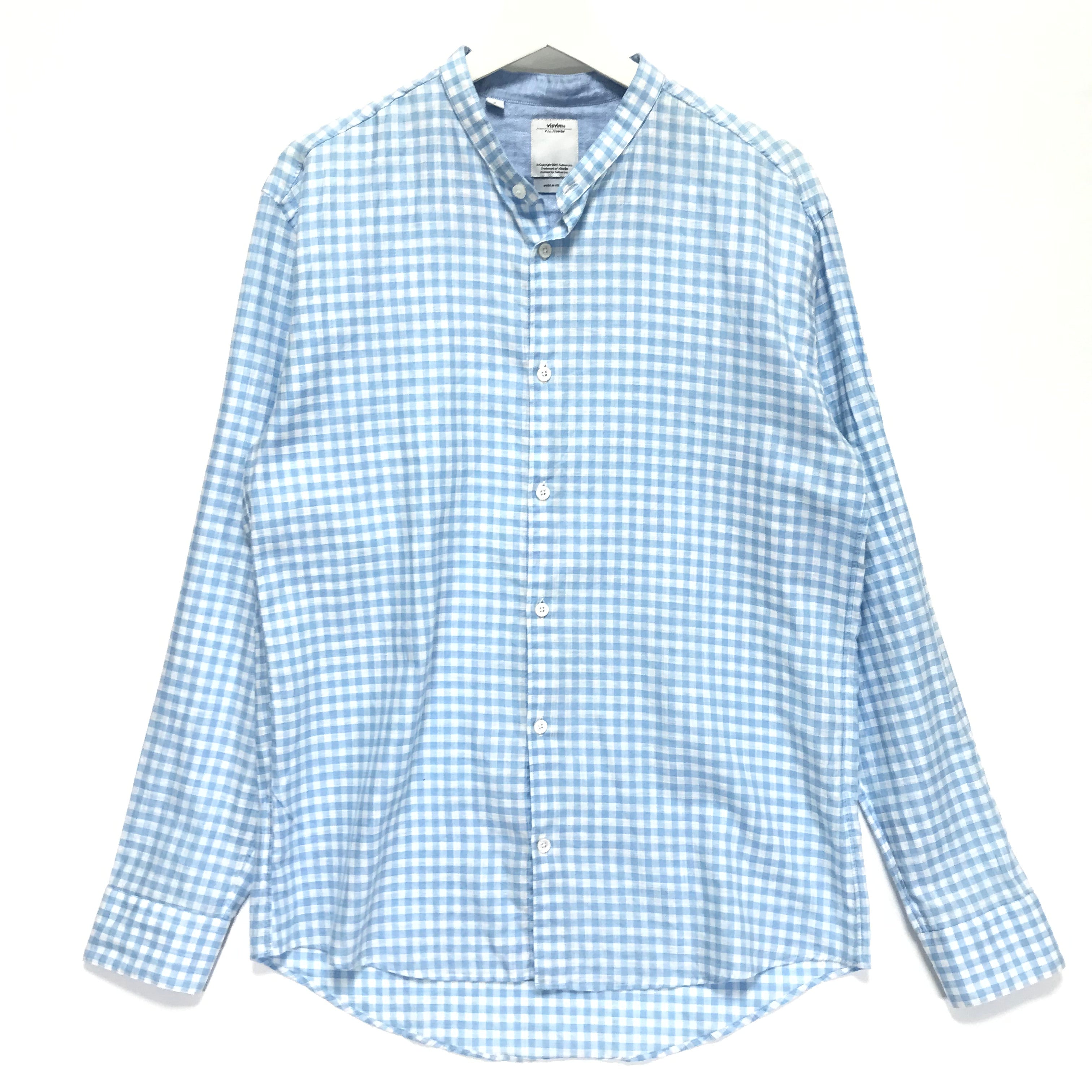 L] Visvim Ingall Band Collar L/S Shirt IT (Italy) Blue