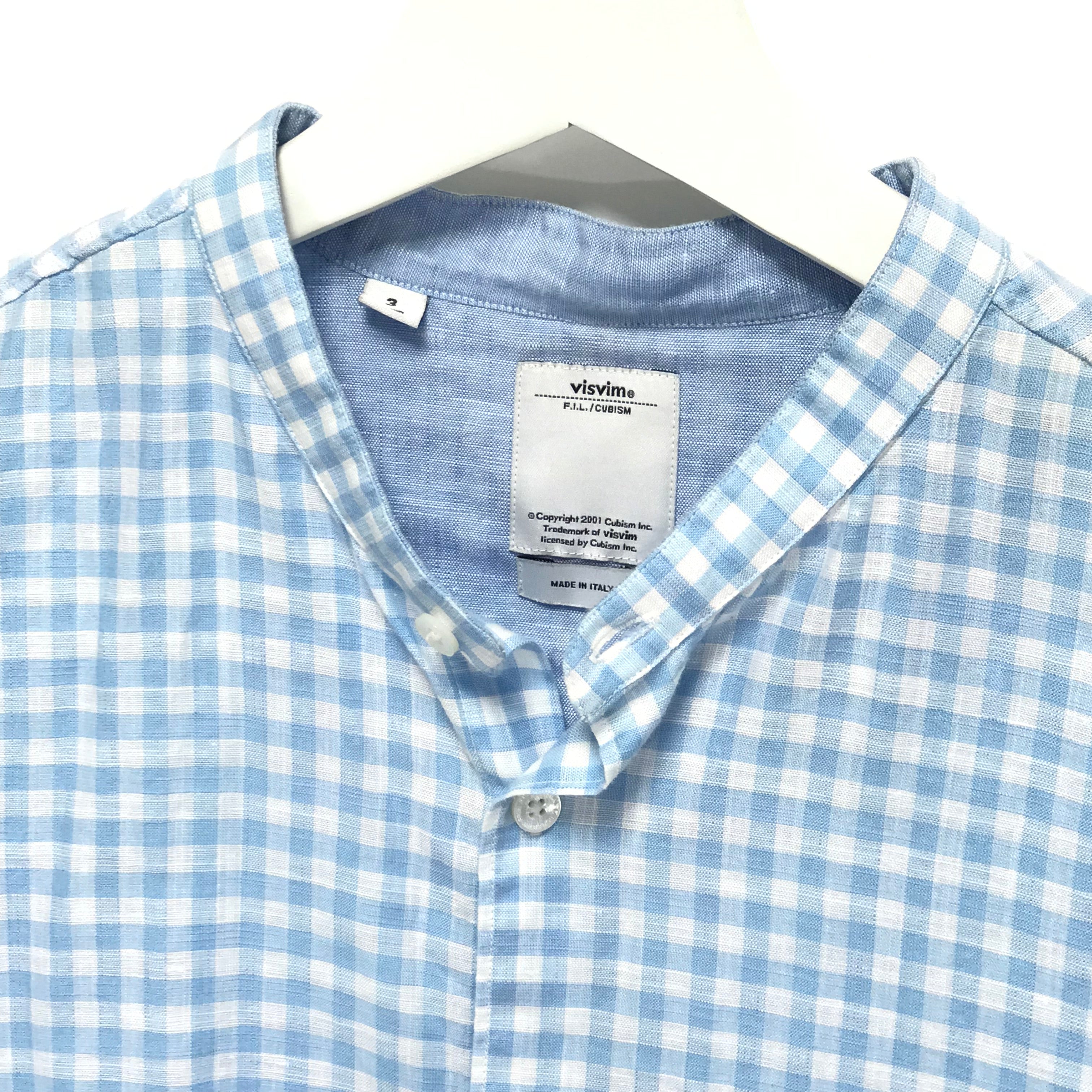 L] Visvim Ingall Band Collar L/S Shirt IT (Italy) Blue