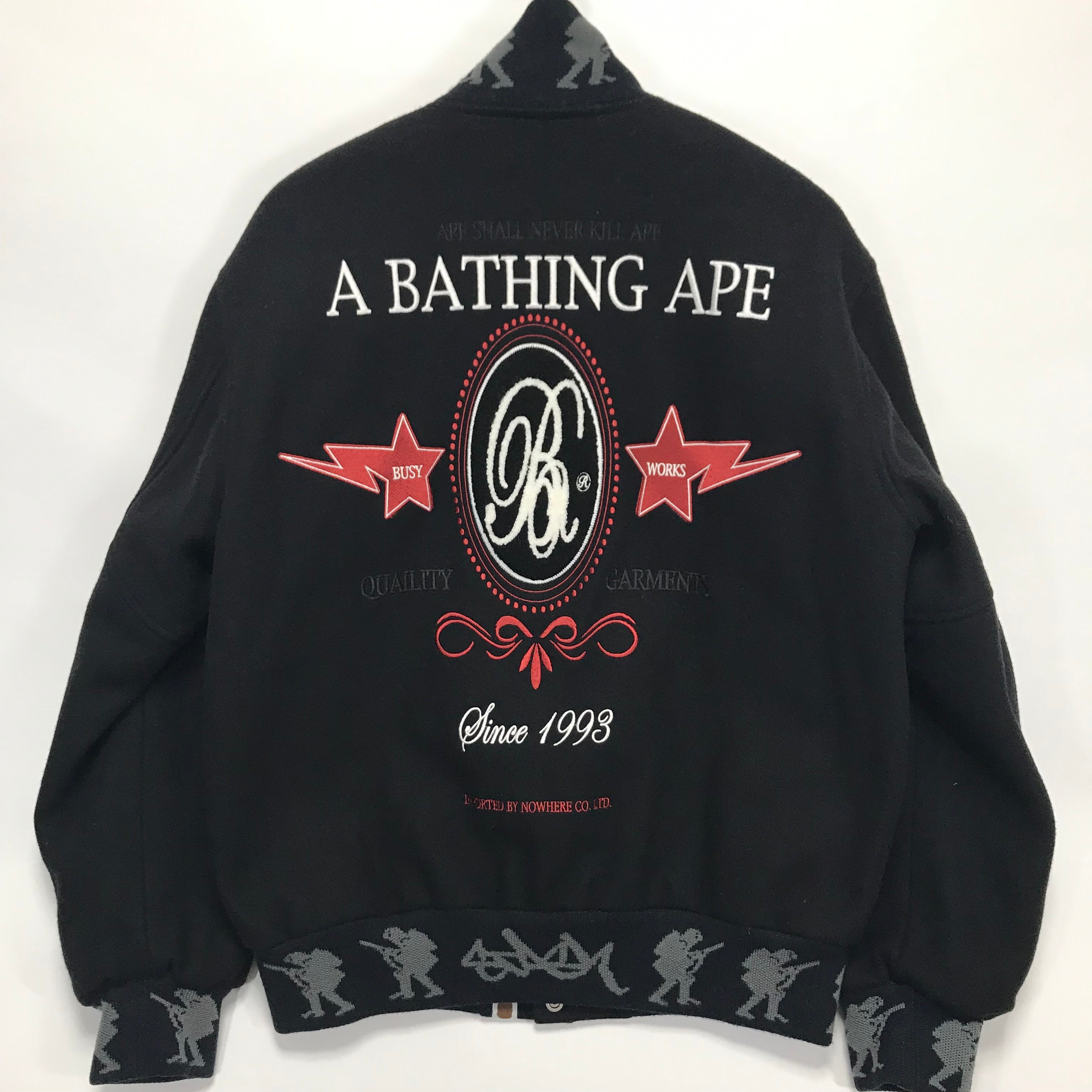 M] A Bathing Ape Bape x Stash Wool Varsity Stadium Jacket Black