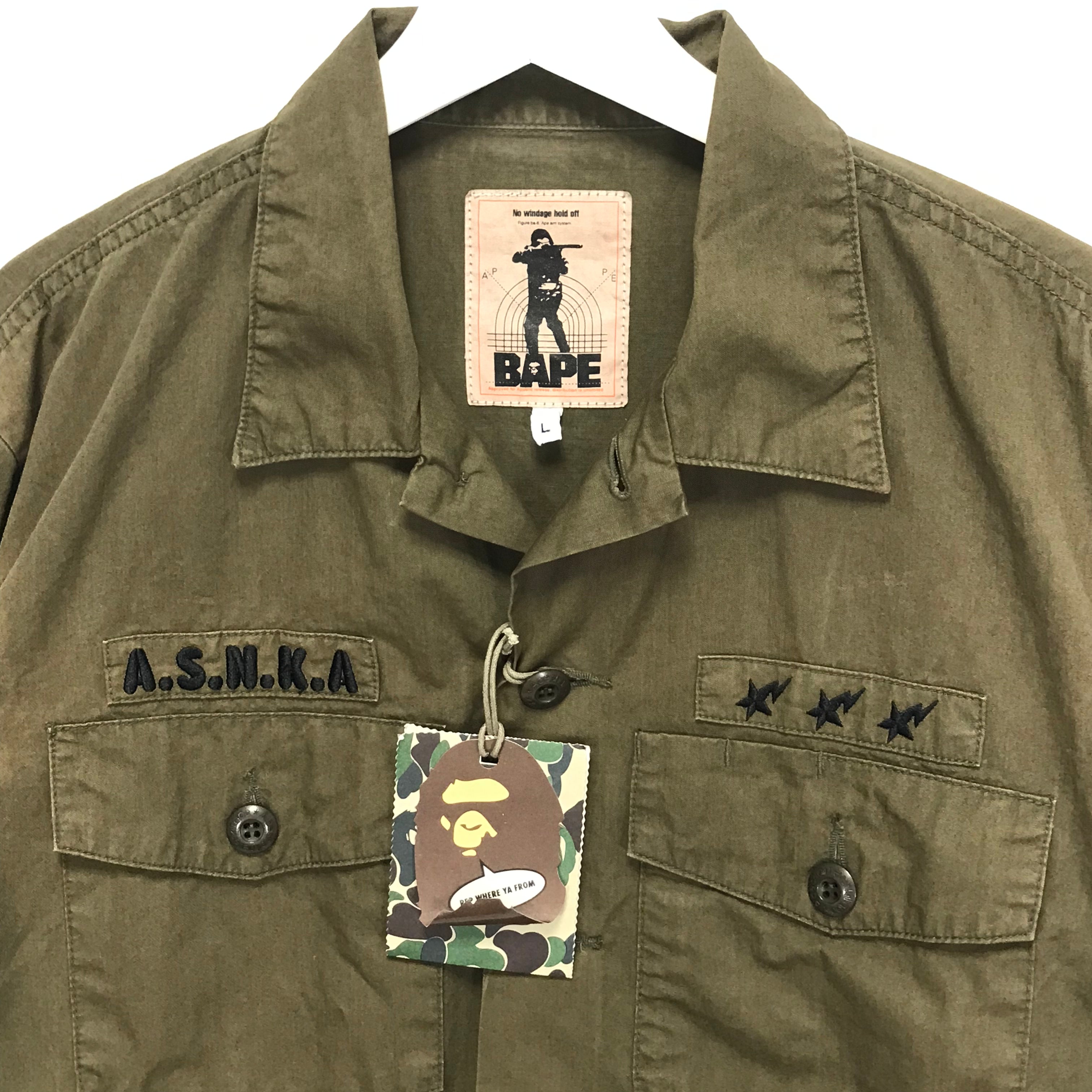 [L] A Bathing Ape Bape Vintage ASNKA Military Shirt Olive