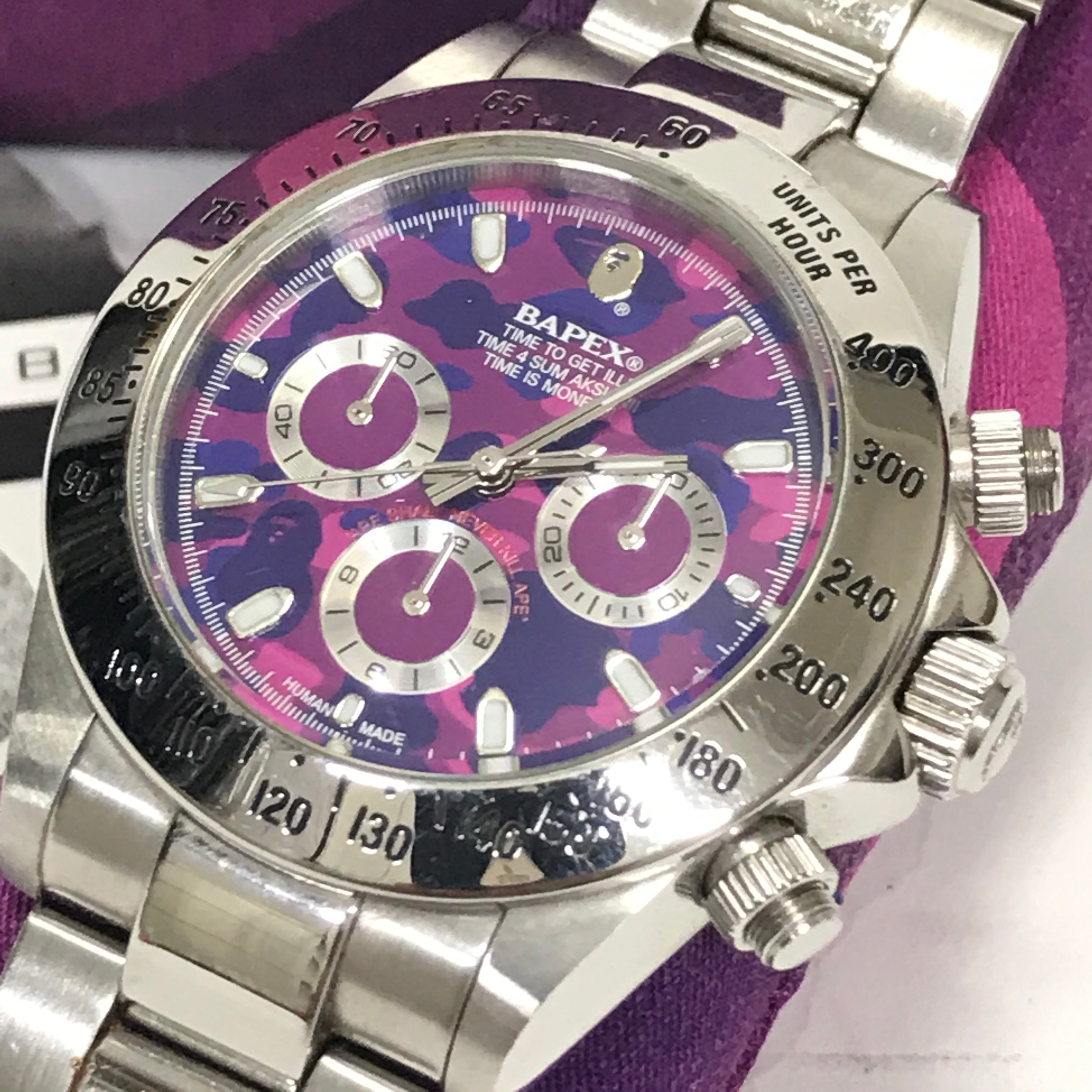 A Bathing Ape Bape Type 3 Daytona Automatic Bapex Watch Silver/Purple –  StylisticsJapan.com