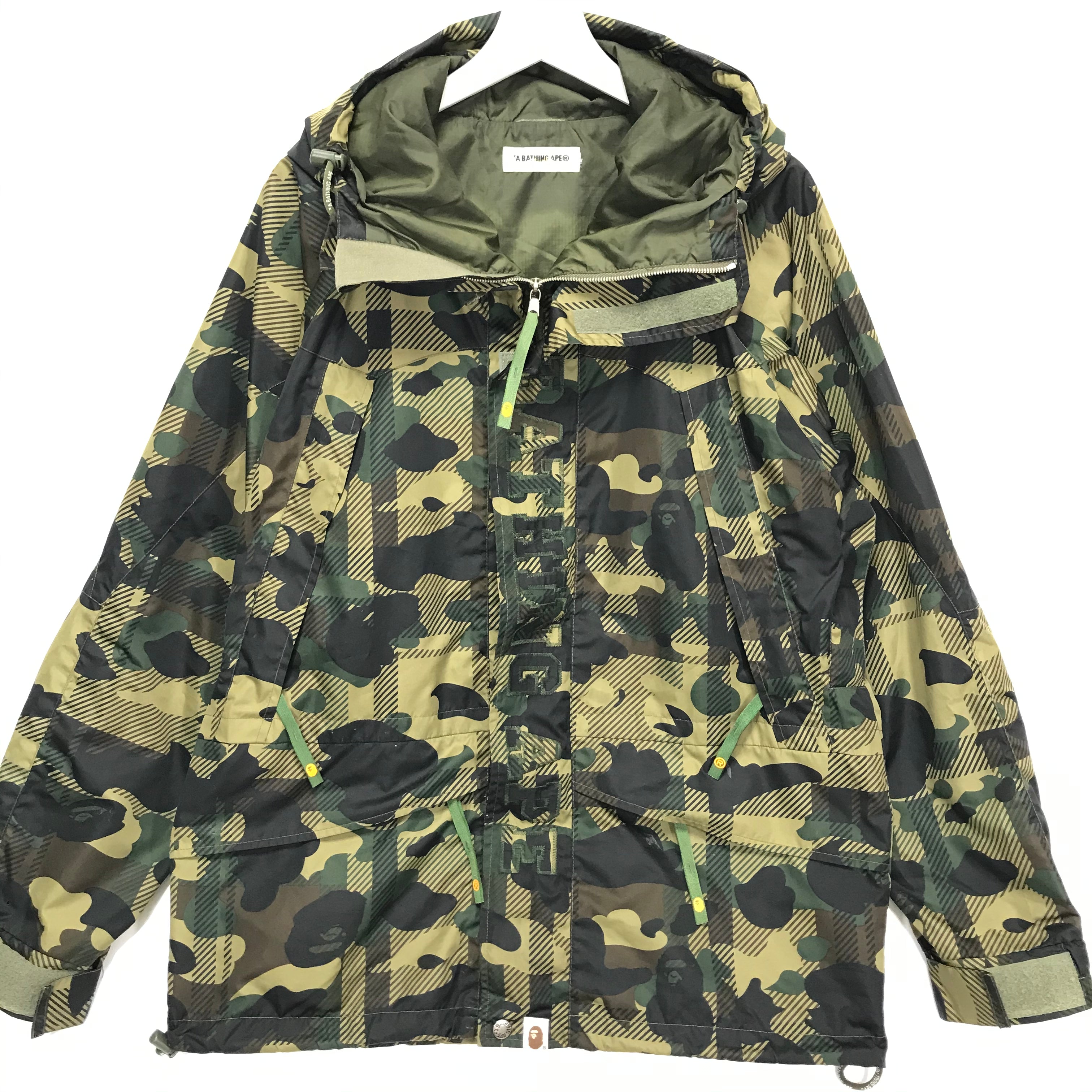 L] A Bathing Ape Bape Plaid Camo Snowboard Jacket Green