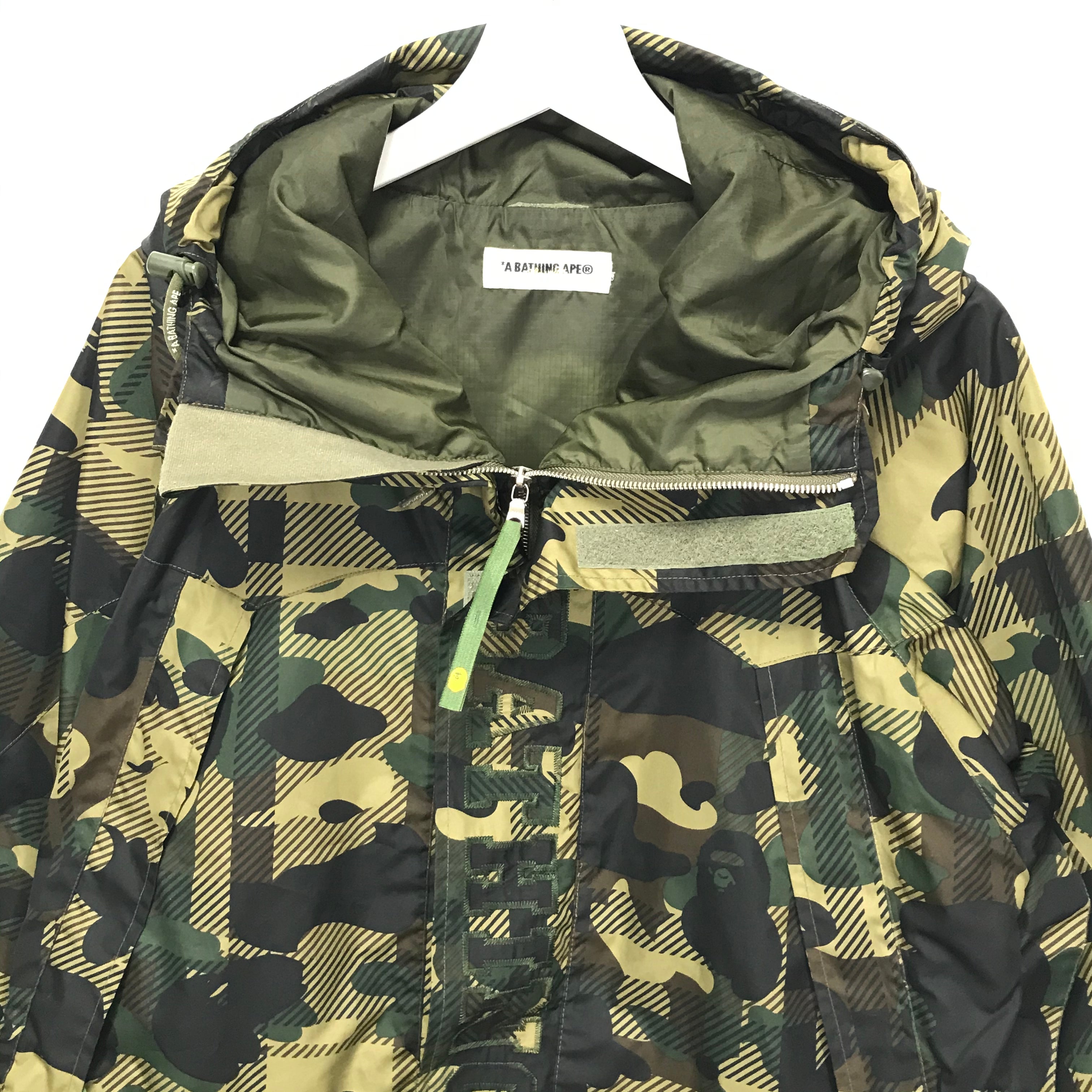 [L] A Bathing Ape Bape Plaid Camo Snowboard Jacket Green