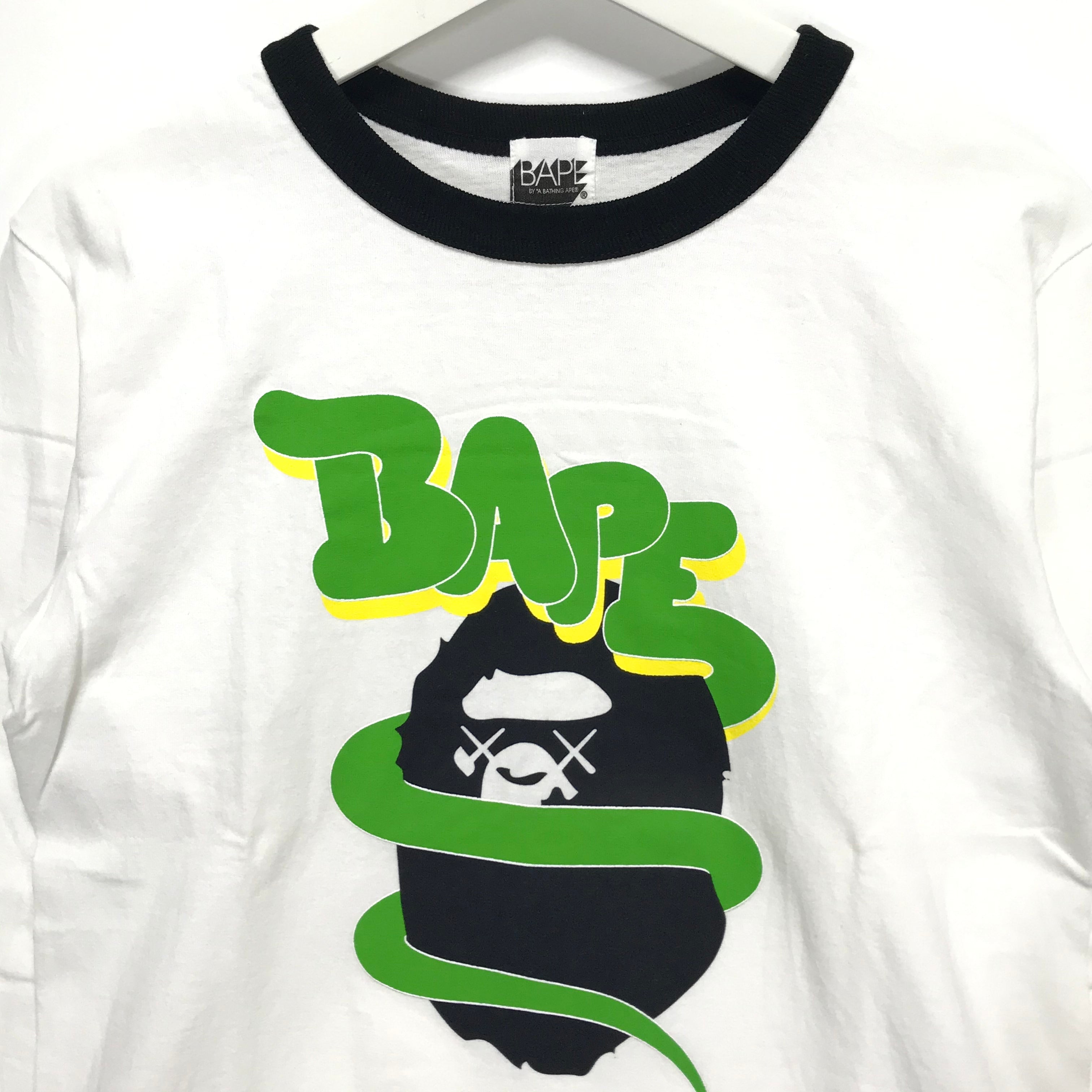 S] A Bathing Ape Bape x Kaws Logo Ringer L/S Tee White