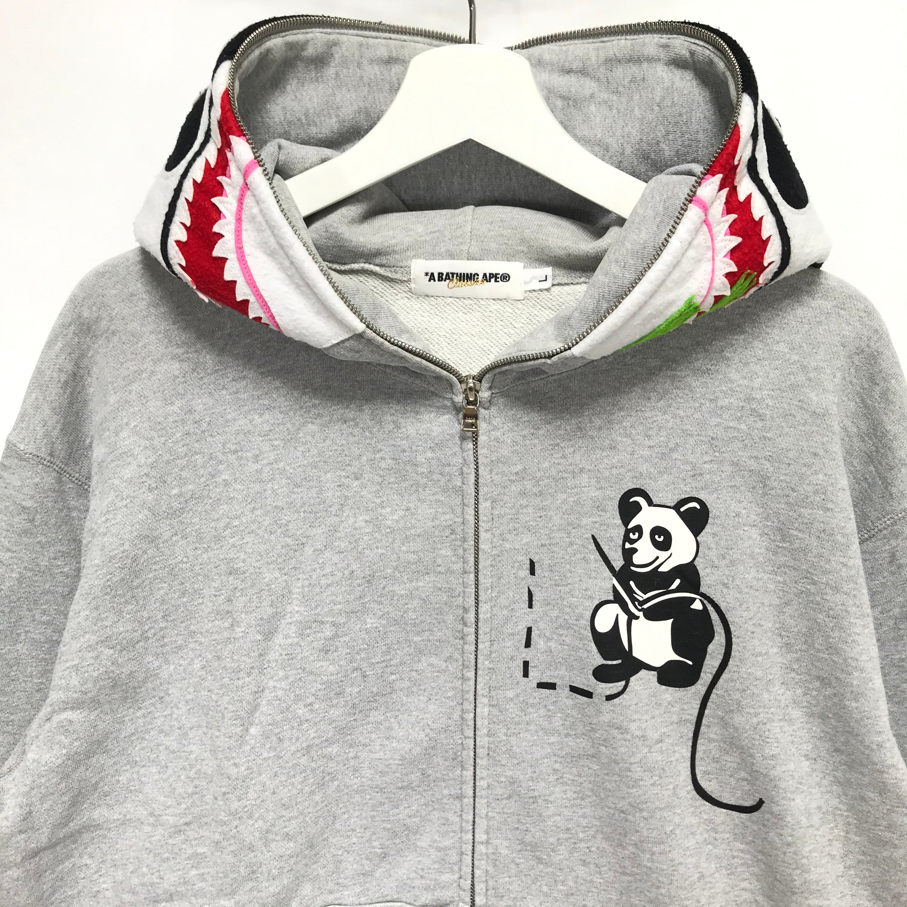 [L] A Bathing Ape Bape Panda Full Zip Hoodie Grey ...