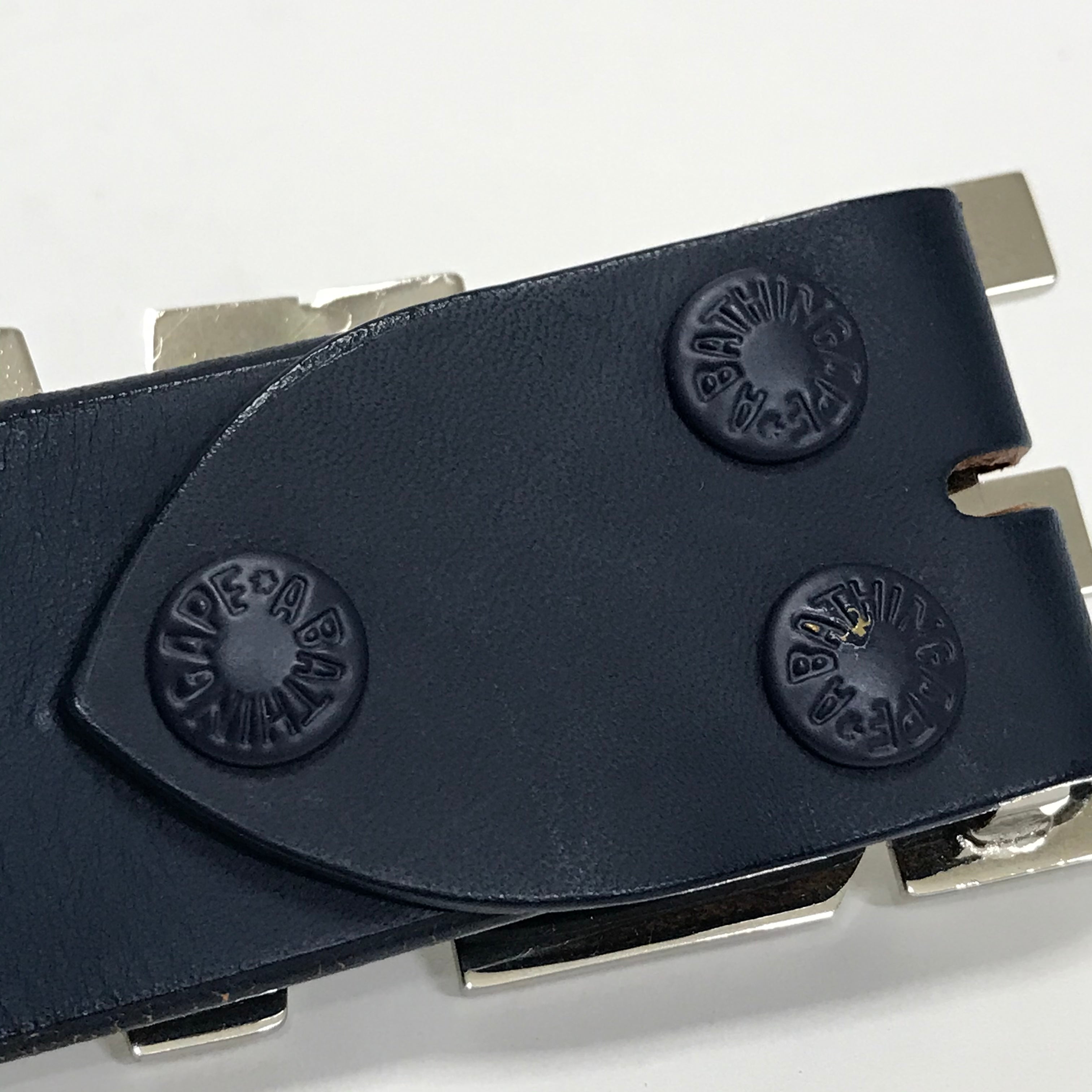 L] A Bathing Ape Bape 3D Logo Metal / Leather Belt