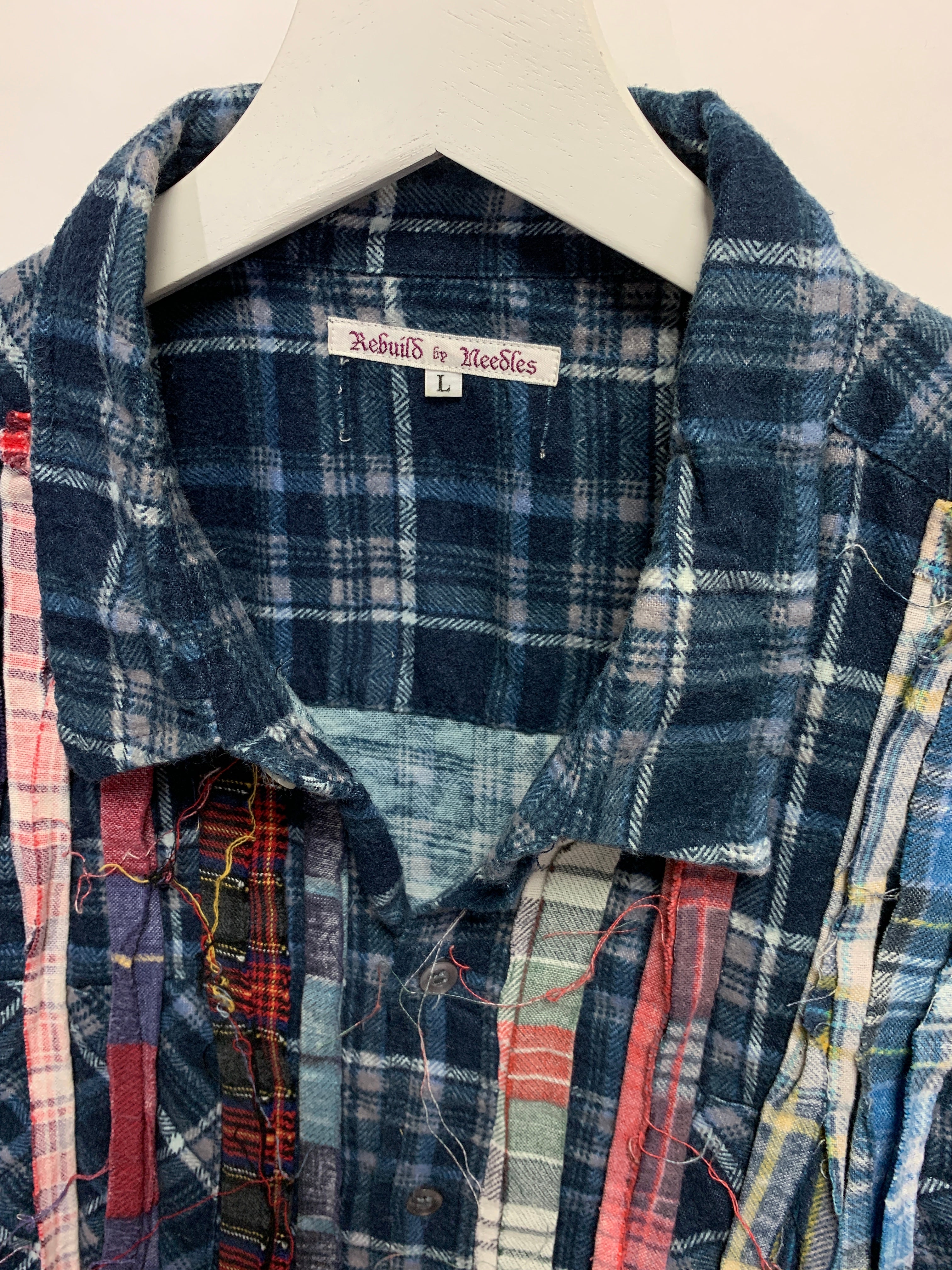 L] Needles Rebuild Ribbon Cut Flannel Shirt Remake