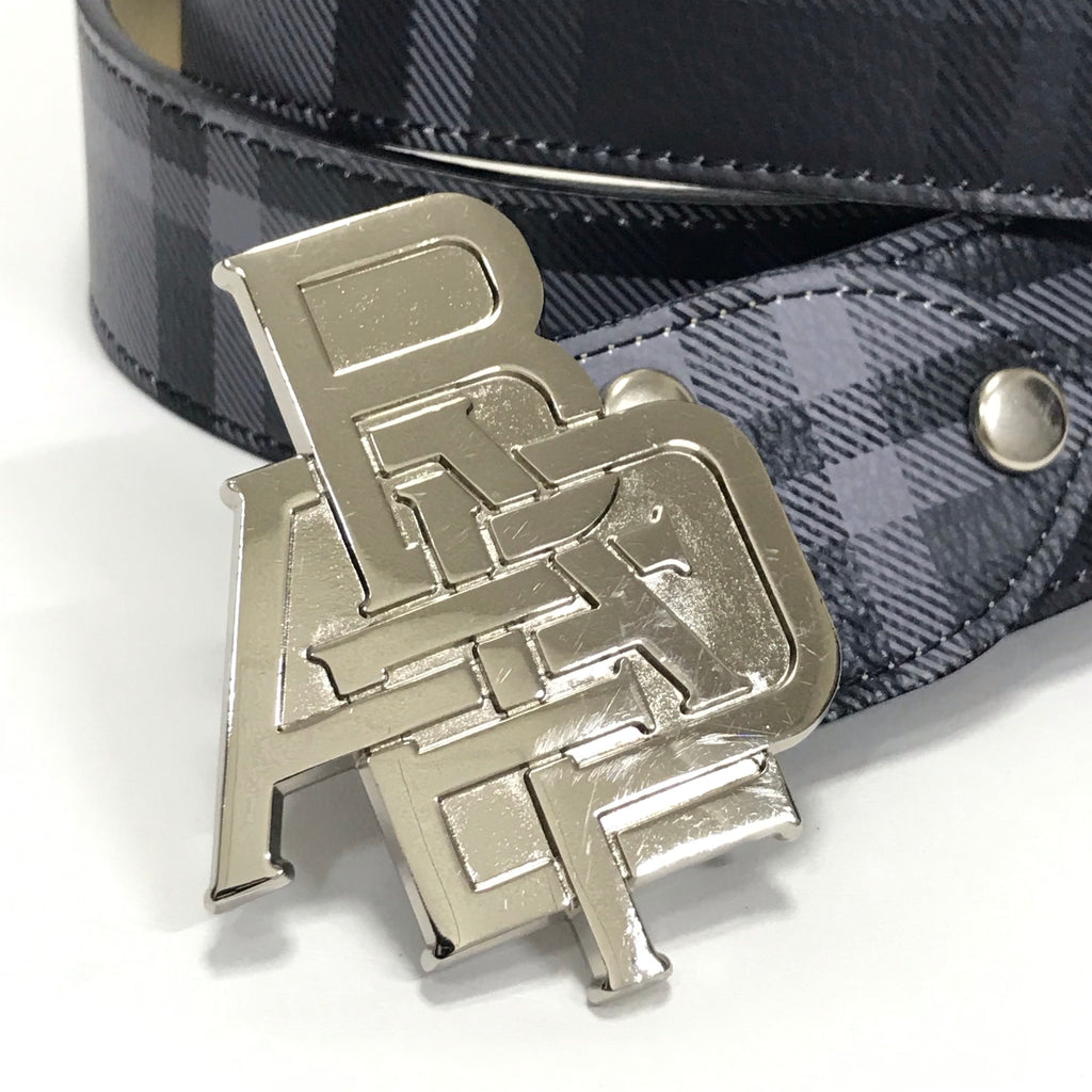 L] A Bathing Ape Bape Nested Logo Plaid Leather Belt Black