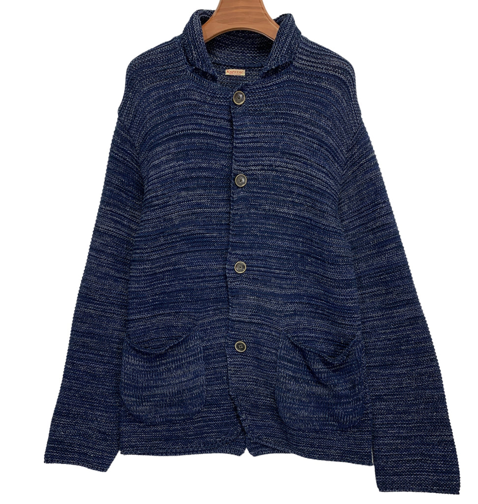 L] Kapital Cotton Linen Knit Cardigan Sweater Indigo